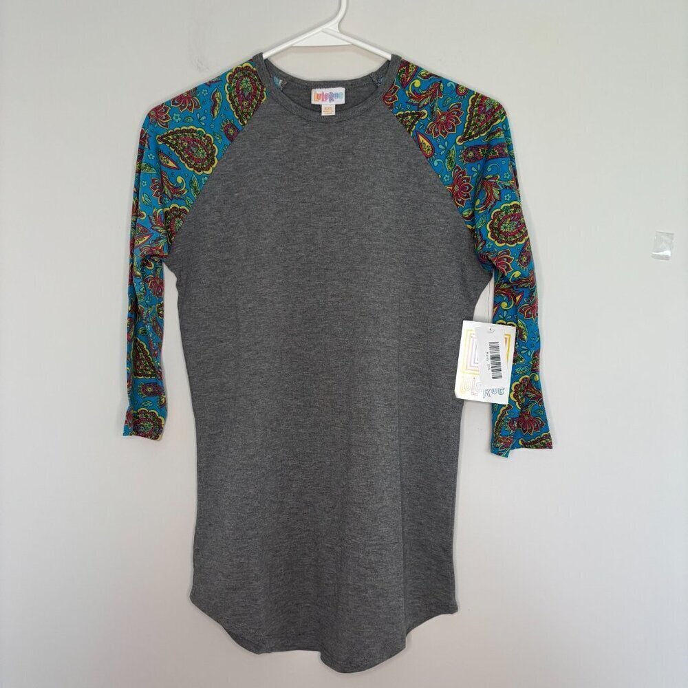 LULAROE NEW Randy Women's XXS Gray Blue Paisley Crew Neck Stretch